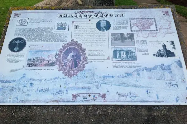 An informational sign detailing the history of Charlottetown PEI