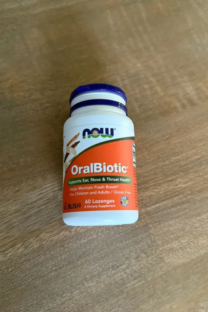 갱년기 입냄새, 구강 유산균으로 개선한 솔직 후기 2 NOW Foods OralBiotic 앞면 라벨 – BLIS K12 함유 로젠지 프로바이오틱